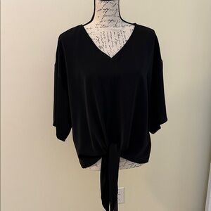 Elegant Black Tie-Front V-Neck Blouse